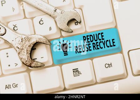 Inspiration showing sign reduce reuse Recycle, concept mean environmentally Responsible Consumer behaviour Typing Engineering Lessons and Lectures, F Stockfoto