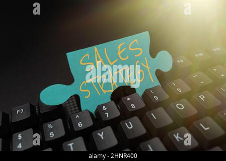 Konzeptunterschrift Vertriebsstrategie, Geschäftsansatz Plan für das Erreichen und Verkaufen an Ihren Zielmarkt Marketing Einrichten einer neuen Online-Blog-Website, Stockfoto