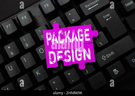 Schreiben Anzeige Text Package Design, Internet Concept Strategy in creating unique product Wrapping or Container typing Business Agreement Letter, T Stockfoto