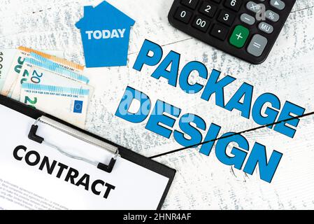 Schreiben Anzeige Text Package Design, Konzeptfoto Strategie bei der Schaffung von einzigartigen Produkt Verpackung oder Container Presenting Real Estate Business, Cr Stockfoto