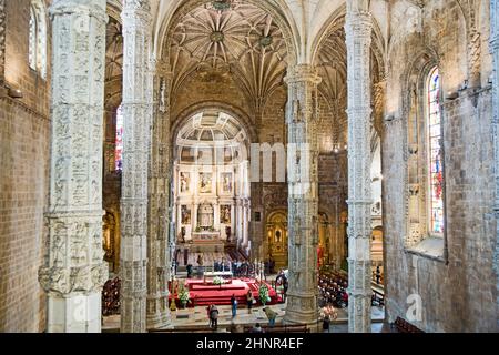 kirche Santa Maria im schönen Jeronimos-Kloster in Lissabon Stockfoto