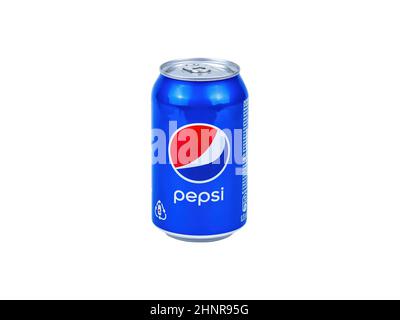 Kiew Ukraine, 12.15.2021. Aluminium-Dose von Pepsi Cola Drink. Stockfoto