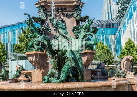 Brunnen mit dem Namen Mendebrunnen in Leipzig, Deutschland Stockfoto