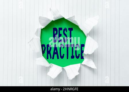 Konzeptionelle Bildunterschrift Best Practice, Unternehmensübersicht akzeptierte kommerzielle Verfahren werden als richtig vorgeschrieben und ersetzen altes Wallpaper Design, C Stockfoto