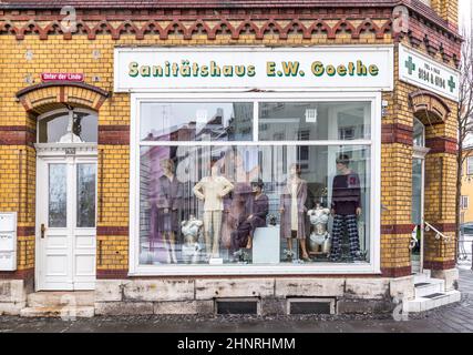 Medizinisches Versorgungsgeschäft mit dem Namen Goethe in Mühlhausen, Deutschland Stockfoto