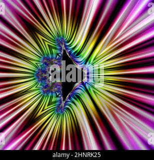 Abstrakte skurrile Schönheitsvisualisierung von fraktalen Sets. Fantastische Verflechtung von mehrfarbigen Mustern. Unwirkliche Raumzeichnungen. Abstrakter Hintergrund. Stockfoto