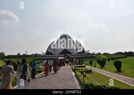 New Delhi, Indien- 1. August 2019- der Lotus-Tempel, ein Ort der Anbetung für Personen des Baha'i-Glaubens. Stockfoto