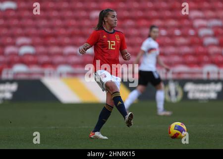 MIDDLESBROUGH, GROSSBRITANNIEN. FEB 17th die spanische Patricia Guijarro während des Arnold Clark Cup Spiels zwischen Deutschland und Spanien im Riverside Stadium, Middlesbrough, am Donnerstag, 17th. Februar 2022. (Kredit: Mark Fletcher | MI News)L Kredit: MI Nachrichten & Sport /Alamy Live News Stockfoto