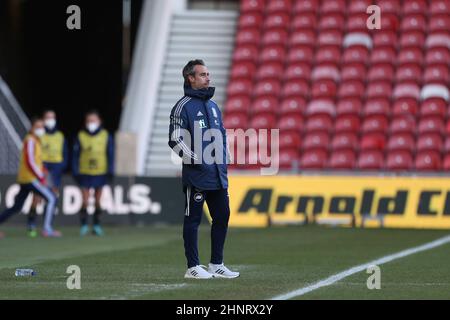 MIDDLESBROUGH, GROSSBRITANNIEN. FEB 17th Spaniens Cheftrainer Jorge Vilda beim Arnold Clark Cup Spiel zwischen Deutschland und Spanien im Riverside Stadium, Middlesbrough, am Donnerstag, 17th. Februar 2022. (Kredit: Mark Fletcher | MI News)L Kredit: MI Nachrichten & Sport /Alamy Live News Stockfoto