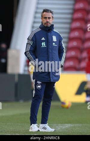 MIDDLESBROUGH, GROSSBRITANNIEN. FEB 17th Spaniens Cheftrainer Jorge Vilda beim Arnold Clark Cup Spiel zwischen Deutschland und Spanien im Riverside Stadium, Middlesbrough, am Donnerstag, 17th. Februar 2022. (Kredit: Mark Fletcher | MI News)L Kredit: MI Nachrichten & Sport /Alamy Live News Stockfoto