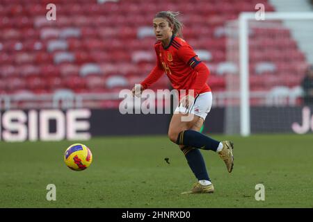 MIDDLESBROUGH, GROSSBRITANNIEN. FEB 17th Spaniens Alexia Putellas beim Arnold Clark Cup Spiel zwischen Deutschland und Spanien im Riverside Stadium, Middlesbrough am Donnerstag, 17th. Februar 2022. (Kredit: Mark Fletcher | MI News)L Kredit: MI Nachrichten & Sport /Alamy Live News Stockfoto