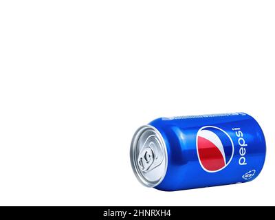 Kiew Ukraine, 12.15.2021. Aluminium-Dose von Pepsi Cola Drink. Stockfoto