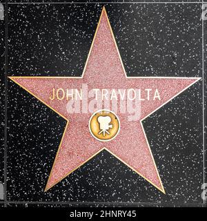 Nahaufnahme von Star auf dem Hollywood Walk of Fame für John Travolta Stockfoto