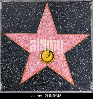 Nahaufnahme von Star auf dem Hollywood Walk of Fame für Kiss Stockfoto