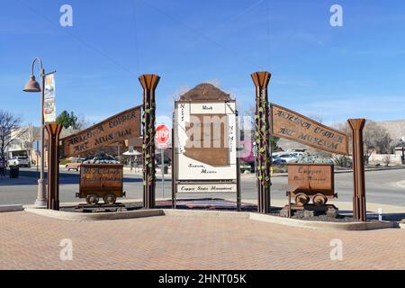 Historisches Copper Art Museum Gebäude Eingang Außenansicht in Clarkdale Arizona Stockfoto