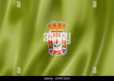 Flagge der Provinz Granada, Spanien winkende Bannersammlung. 3D-Illustration Stockfoto