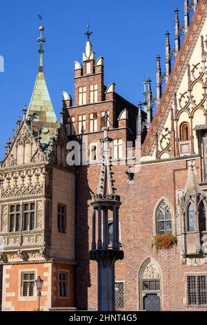 Gotische Breslau alte Rathaus am Marktplatz, Fassade, Wroclaw, Polen Stockfoto