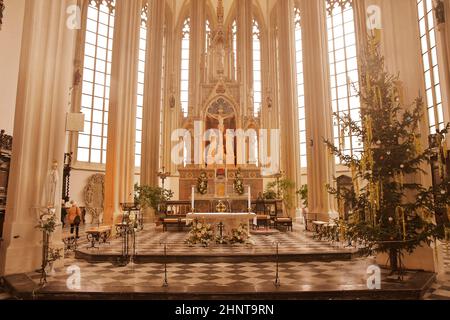 Die Kirche des Hl. Jakob der Ältere ist eine spätgotische dreischiffige Hallenkirche an der Jakub Platz in Brünn Stockfoto