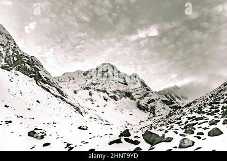 Sternenhimmel über Machhepuchare und Annapurna Base Camp - Nepal, Himalaya Stockfoto