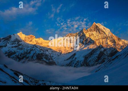 Sternenhimmel über Machhepuchare und Annapurna Base Camp - Nepal, Himalaya Stockfoto