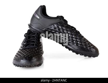 Schwarze neue Sneaker Laufschuhe isoliert auf weißem Hintergrund Stockfoto