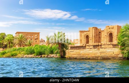 Der Tempel der Isis von Philae, Insel Agilika bei Assuan, Ägypten Stockfoto