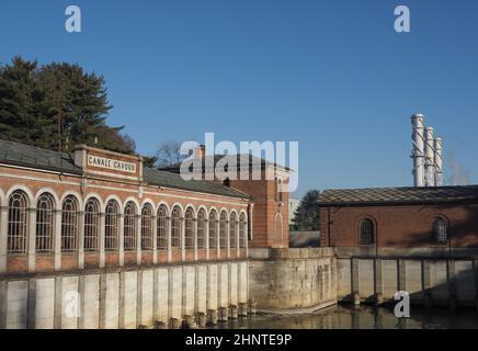 Gebäude bei der Eröffnung des Canale Cavour Kanals in Chivasso Stockfoto