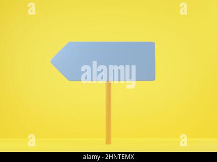Beschilderung leere Straßenschilder vier Pfeile zeigen verschiedene Richtungen Wahl auf gelbem Hintergrund, Straßen-und Straßenschilder Verkehrssymbol, 3D-Renderi Stockfoto