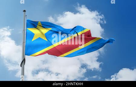 Flagge der Demokratischen Republik Kongo - realistisches winkendes Gewebe Alarmmeldung Stockfoto