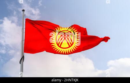 Kyrgyzstan flag - realistic waving fabric flag Stock Photo