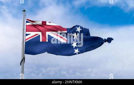 Cook Islands Flagge - realistische wehende Stoff Flagge Stockfoto