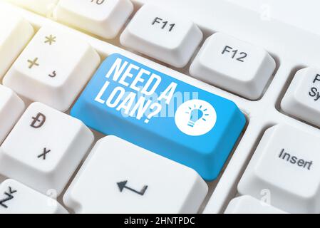 Schreiben Anzeige Text benötigen Eine Kreditfrage, Geschäftsidee fragen, er braucht Geld erwartet zurückgezahlt mit Zinsen Einrichten neuer Online-Blog-Website, Stockfoto