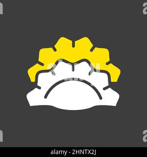 Zwei Knödel, Potstickers oder Jiaozi Vektor Glyphen-Symbol auf dunklem Hintergrund. Schild für Fast Food. Graph Symbol für Kochen Website und Apps Design, Logo, AP Stockfoto