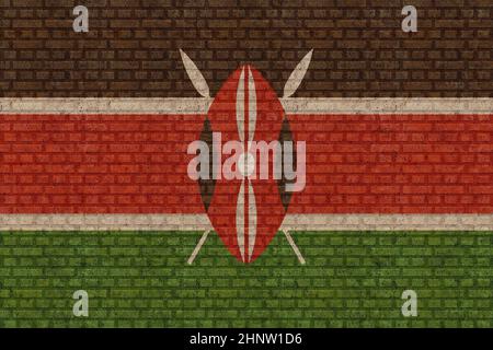3D Flagge Kenias auf einem alten Backsteinmauer Hintergrund. Stockfoto