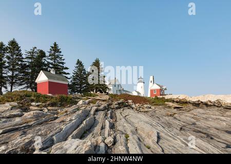 Berühmter alter Leuchtturm von Pemaquid Point in Bristol, USA Stockfoto
