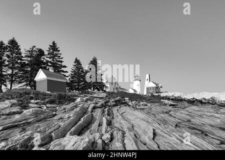 Berühmter alter Leuchtturm von Pemaquid Point in Bristol, USA Stockfoto
