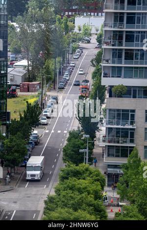 Straßenbahn, Bond Avenue, Portland, Oregon. Stockfoto