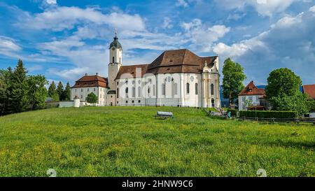 Blick auf die Wallfahrtskirche wies, eine ovale Rokoko-Kirche, Bayern, Deutschland Stockfoto