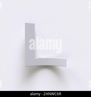 Gebogene Papierschriftart mit langen Schatten Letter L 3D Rendering Illustration isoliert auf grauem Hintergrund Stockfoto