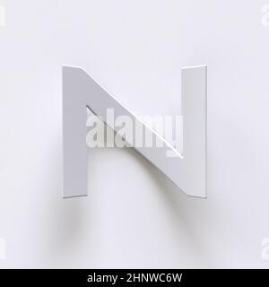 Gebogene Papierschriftart mit langen Schatten Darstellung von Letter N 3D auf grauem Hintergrund isoliert Stockfoto