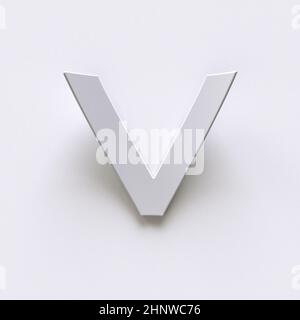 Gebogene Papierschriftart mit langen Schatten Letter V 3D Rendering Illustration isoliert auf grauem Hintergrund Stockfoto