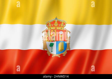 Provinz Cuenca Flagge, Spanien winkende Banner Sammlung. 3D-Illustration Stockfoto