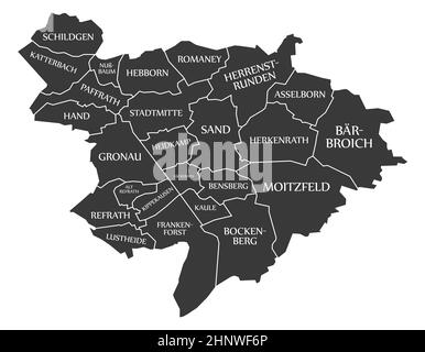 Bergisch Gladbach Stadtplan Deutschland DE beschriftete schwarze Illustration Stockfoto