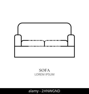 Konzept für das Symbol für die Filmwatch-Linie. Sofa oder Couch Umriss Stroke Element. Film-Element ansehen. Kinoerlebnis zu Hause. Editierbare Strichvektordarstellung Stockfoto