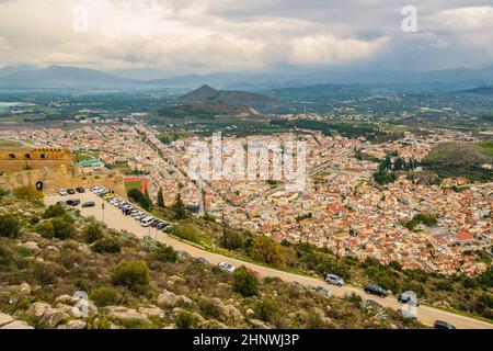 Stadtbild Luftaufnahme von palamidi Fort von nafplion Stadt, peloponnes, griechenland Stockfoto