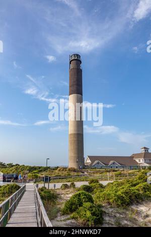 Oak Island Lighthouse in der Stadt Caswell Beach in der Nähe der Mündung des Cape Fear Stockfoto