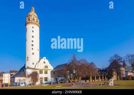 Berühmten mittelalterlichen Hoechster Schlossturm in Frankfurt Hoechst Stockfoto