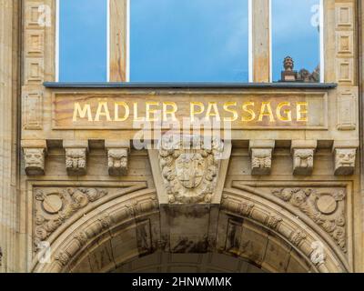 schild maedler Passage in Leipzig, Deutschland Stockfoto