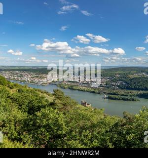 Blick auf den Rhein und die nahe bei Rüdesheim Stockfoto