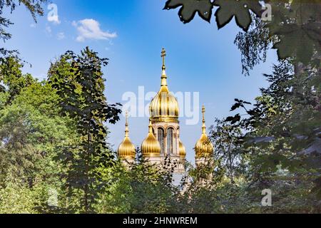 Alte traditionelle russische orthodoxe Kapelle in Wiesbaden, Deutschland Stockfoto